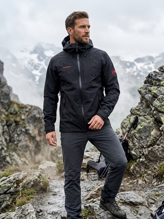 Mammut Other - Mammut Black Waterproof Hooded Shell with Red Logo Accents